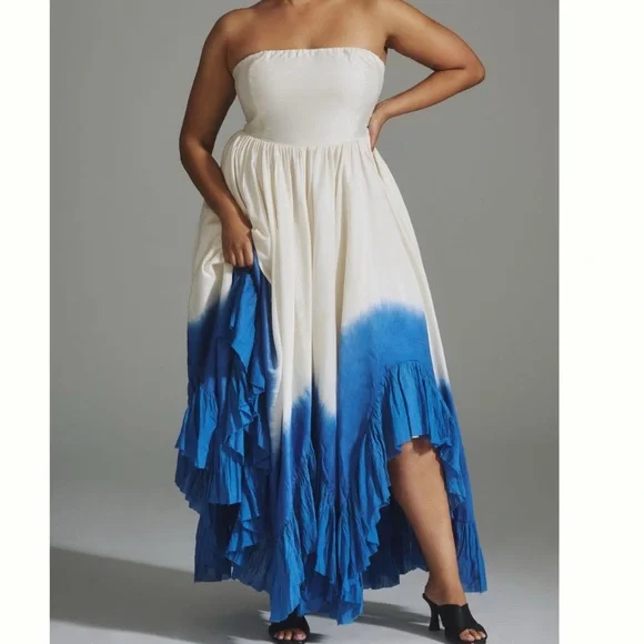 NWT Anthropologie Samant Chauhan Strapless Ombre Cotton/ Silk Pockets Maxi Dress - Picture 9 of 14